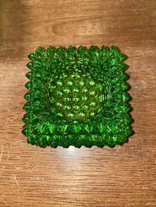 Vintage Fenton Glass Hobnail Spiked Green Tea Light Candle Holder Uranium Glow￼s 3