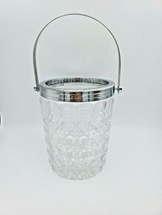 Vintage Cut Glass Ice Bucket With Silver Plated Handle 5 3/8  T