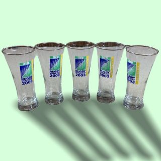 5x 2003 Rugby World Cup Collectible Glasses Multicoloured Vintage Kitchenware