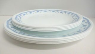 Corelle Morning Blue Set Of 4 Dinner Plates 10 1/4 ",  4 Lunch Plates 8 1/2 "