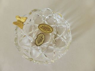 Italian Lead Crystal Dish With 24k Gold Butterfly,  Vintage Ring Dish