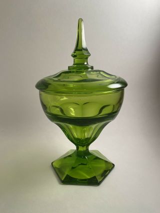Vintage Viking Glass Avocado Green 10 " Covered Compote Candy Dish With Lid