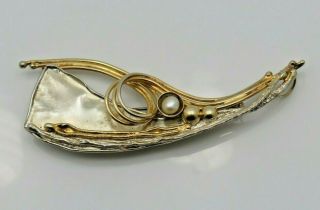 Vintage Avi Soffer Israeli Sterling Silver Pearl Modernist Pendant Brooch Pin