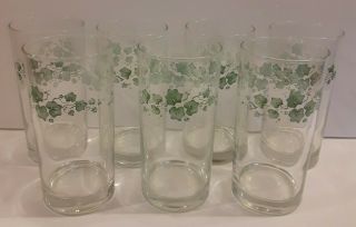 7 Vintage Corelle Callaway 16 Oz.  Tumblers,  Green Ivy Pattern Very Good Cond.