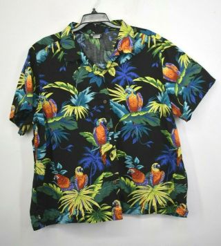 Vintage Puanani Women Parrot Leaf Print Short Sleeve Button - Up Hawaiian Shirt 1x
