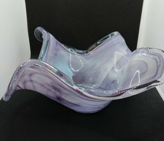 Vtg Lavorazione Arte Purple & White Swirl Art Glass Bowl Made In Italy