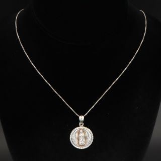 Vtg Sterling Silver - Catholic Virgin Mary Medal Pendant 20 " Necklace - 4g