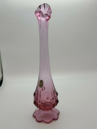 Vintage Fenton Cabbage Rose Pink Purple Swung Pedestal Bud Vase Mid - Century Mcm