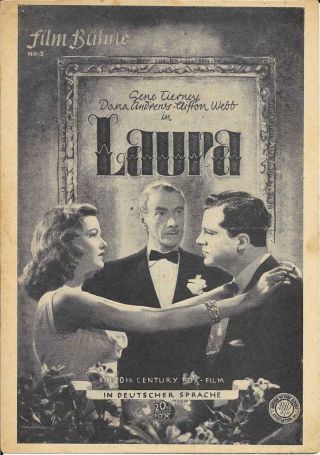 Gene Tierney Dana Andrews Orig German Film Program Film Noir Laura Herald