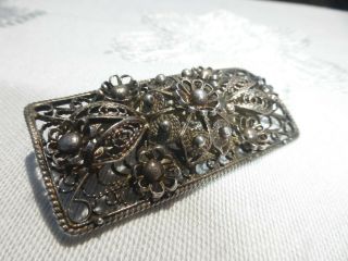 Sterling Silver Vintage Open Work Filigree Brooch Detail And On