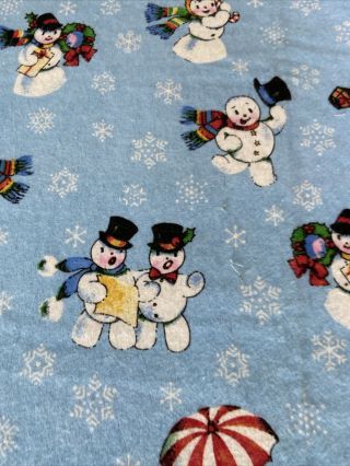 Vintage Christmas Snowman Sweet Faces Fabric Craft Runners Flannel 30” X 1 Yd