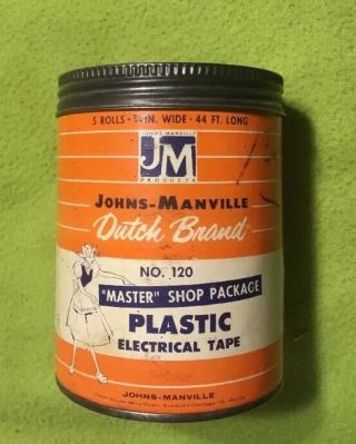 Vtg Johns Manville Dutch Brand Electrical Tape Cardboard Tin
