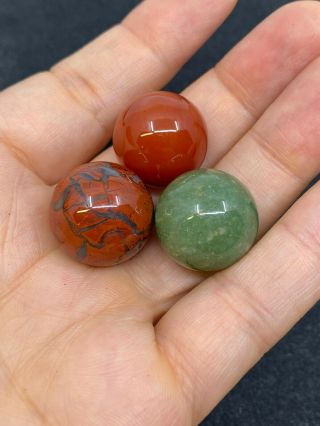 3 Very Pretty Polished Unknown Gemstone Spheres - 31.  3 Grams - Vintage Estate Find