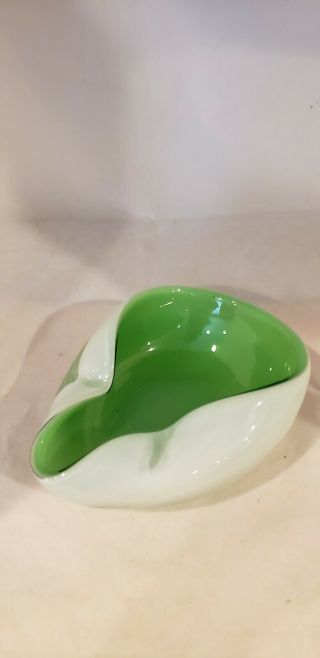 Murano Art Glass Ash Tray Or Bowl White Outside Green Inside