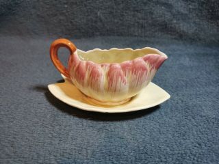 Vintage Staffordshire Pink Gravy Boat With Lilypad Saucer Shorted & Son Ltd
