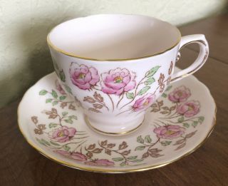 Vintage Tuscan Bone China Pink Tea Cup & Saucer Floral