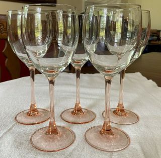 Luminarc (france) Rose (pink) Stem Glass Wine Water Goblets Set Of 5