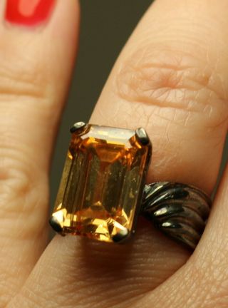 Vintage In Seattle 55 Size 6.  5 925 Sterling Silver Marked Large Citrine Ring