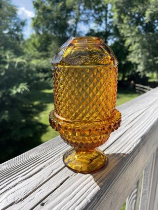 Vintage Viking Glass Amber Diamond Point 7 " Glimmer Fairy Lamp Light
