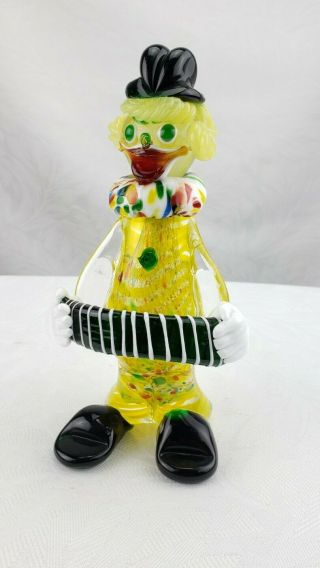 Vintage Murano Glass Clown With Accordion Murano Art Glass Yellow Green Glass
