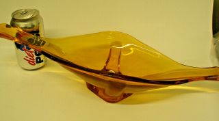 Huge Mcm Vintage Viking Glass Amber Gold Large Stretch Console Bowl 18 " Gondola
