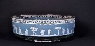 Vintage Jeanette Hellenic Wedgewood Blue Jasperware Bowl Footed 9 "