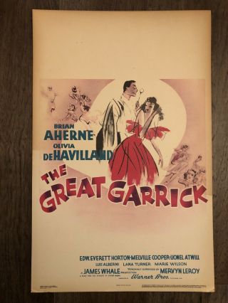 1937 Warner Bros The Great Garrick Movie Window Card Olivia Dehavilland