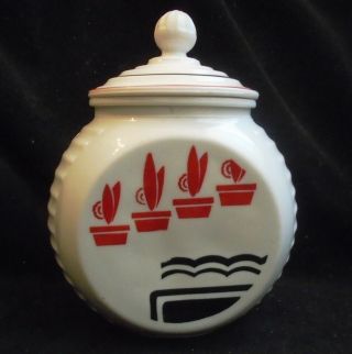 Vintage Fire King Vitrock Flower Pots Grease Jar With Lid 7 Inches Tall