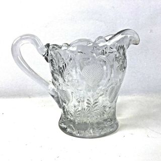 Cambridge Inverted Strawberry Pattern Clear Glass Milk Pitcher Eapg