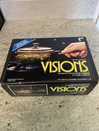 Vintage 1984 Corning Amber Visions Visionwae 1 Pint Covered Sauce Pan W/ Lid.
