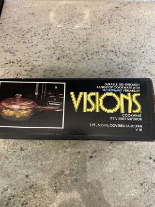Vintage 1984 Corning Amber Visions Visionwae 1 Pint Covered Sauce Pan w/ Lid. 2