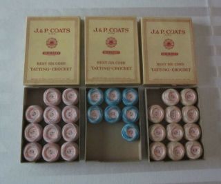 3 Boxes Vintage J & P Coats Tatting Cotton Thread Variegated Peach Green Pink