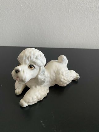 Vintage White Poodle Ceramic Figurine Retro Kitsch 1950 