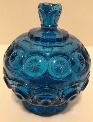 Vintage Le Smith Moon And Stars Colonial Blue Glass Pedestal Candy/compote Dish