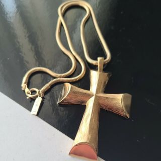 Vintage Avon Gold Tone Cross Pendant 2 " T Snake Chain Necklace 16 " L