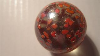 Vintage Large Confetti Speckled Marble Orange On Clear 1.  325 " Approx.