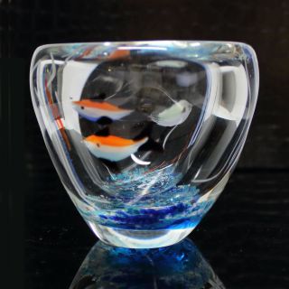 Murano Art Glass Fish Aquarium Vase Underwater Scene Bowl 3 " Unsigned
