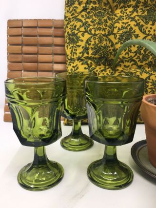 Vintage Green Depression Glass Set Of 3 Goblets