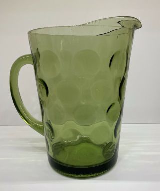Vintage Green Glass Pitcher 64 Oz.  Inner Dimple/dots Pattern.