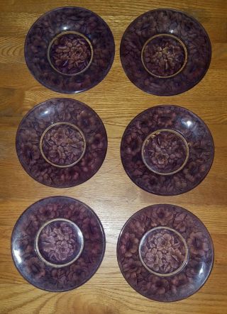 Vintage Amethyst Purple Depression Glass Plates with Embossed Floral Pattern 2