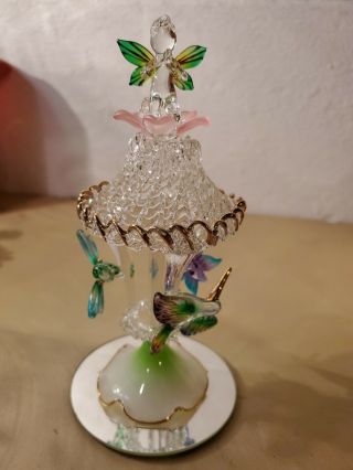 Vintage Hand Crafted Glass Art Glass Carousel Fairy Dragon Fly Butterfly