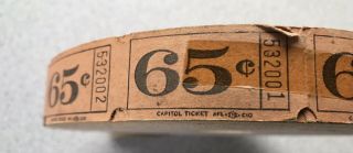 Vintage Full Roll Of 65c Theatre/drive - In Carnival Tickets Union Made