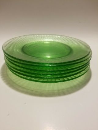 Set Of 6 Vintage Green Swirl Depression Glass Plates