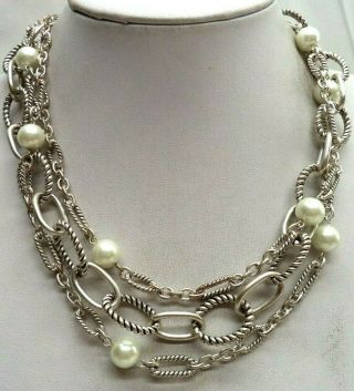 Stunning Vintage Estate Heavy Silver Tone Pearl Beaded 18 " Necklace 4296f