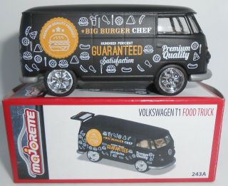 Majorette Volkswagen T1 Food Truck Vintage Deluxe Black 1:64,  2021 Loose