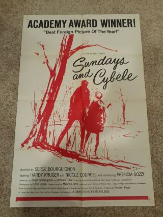 1 Vintage One Sheet Movie Poster For Sundays And Cybele,  1963,  Hardy Kruger