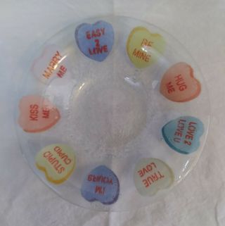 Peggy Karr Conversation Hearts Bowl Fused Glass 8 1/2 "
