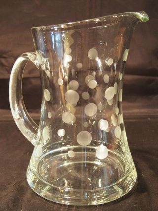 2 Qt Clear Glass Pitcher Etched Circles Decorated Modern Design Polka Dot