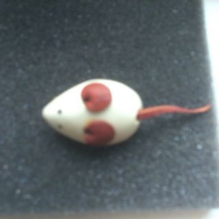 Vintage White Porcelain And Leather Mouse Brooch