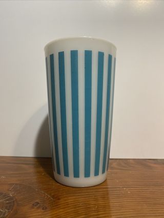 Rare Vintage/mid - Century Hazel Atlas Turquoise Candy Stripe Milk Glass Tumbler